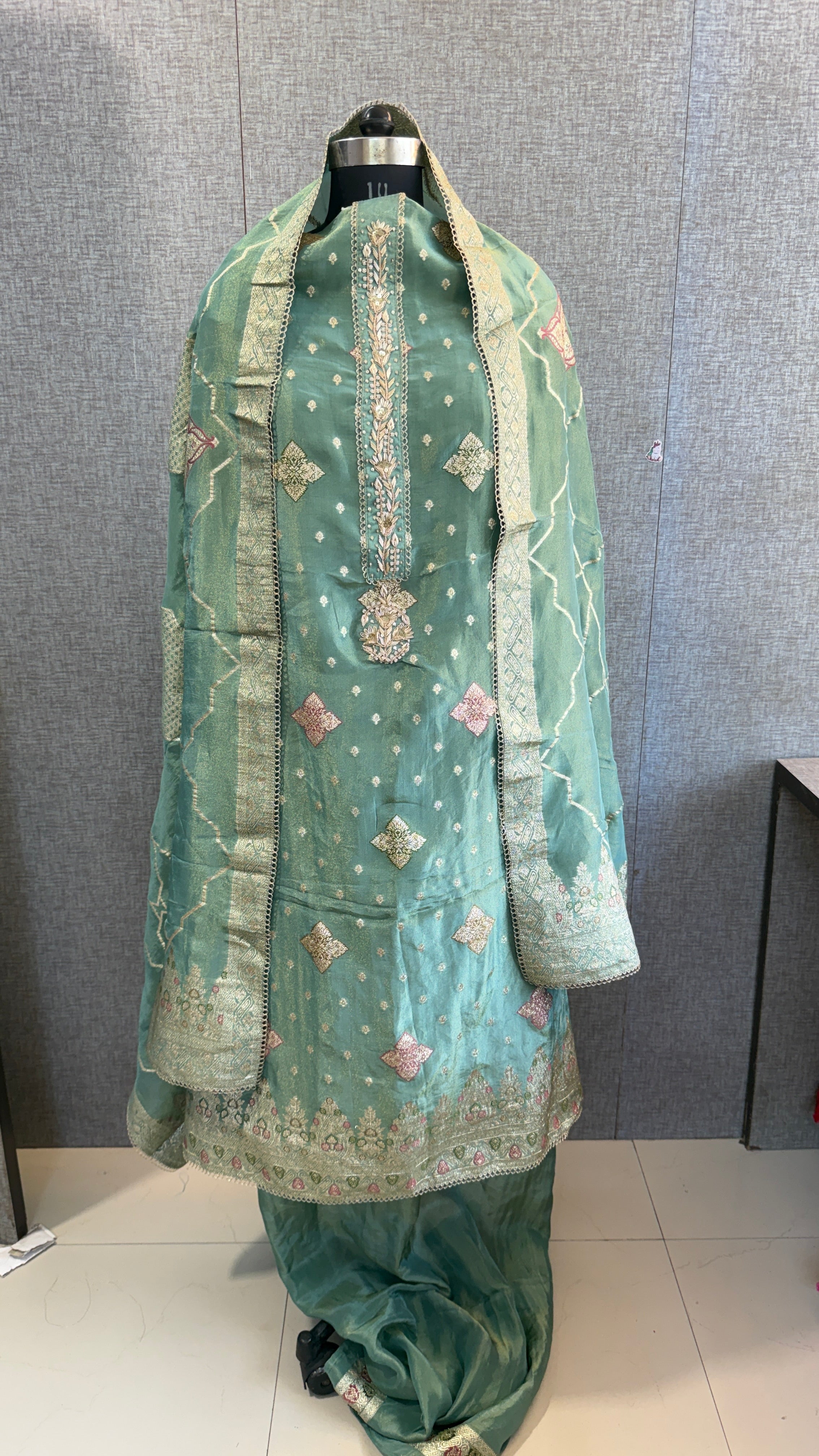 Pure Cosmo munga silk banarasi weaving suit with handwork
