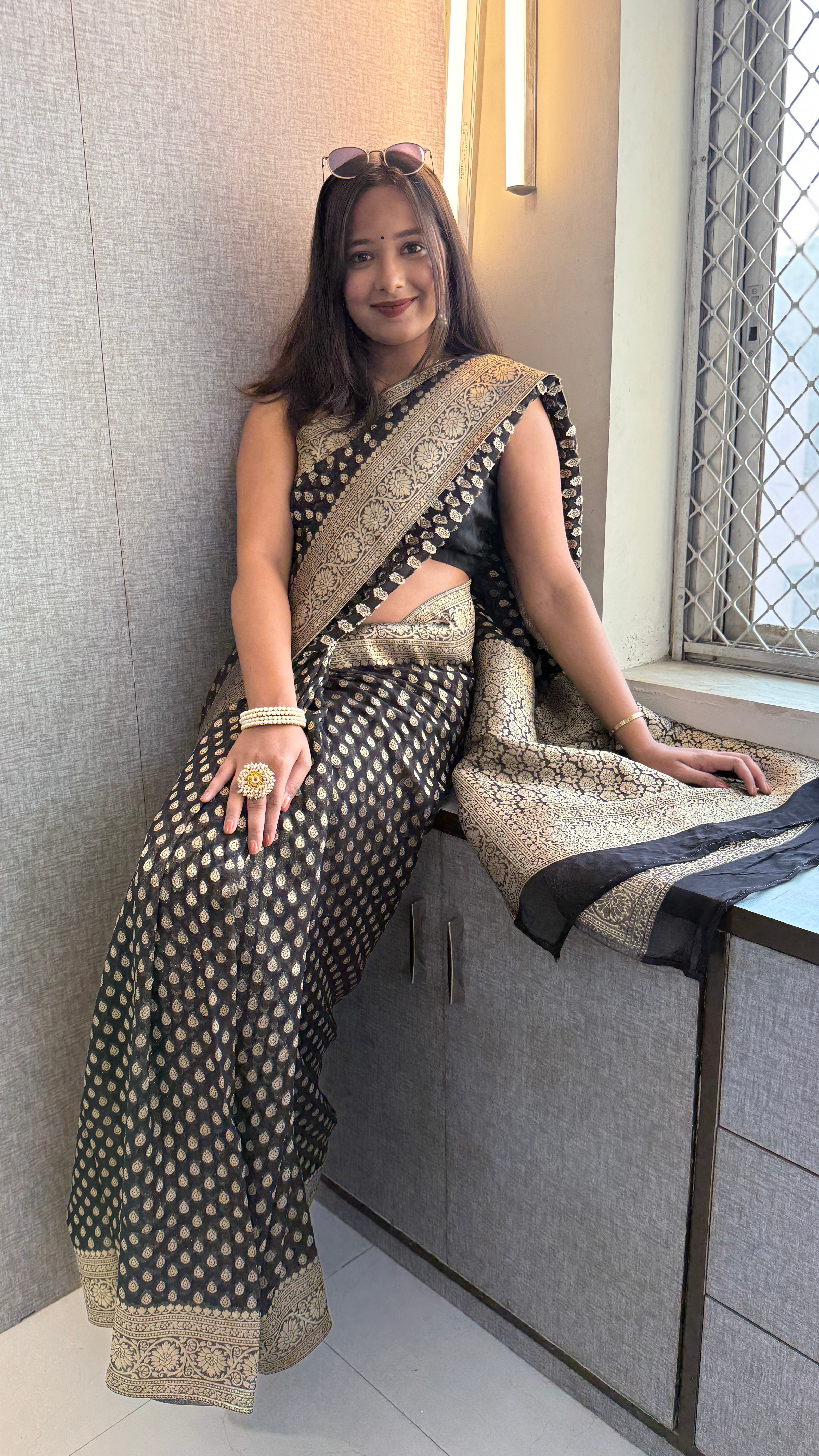 Black Khaddi georgette banarasi zari weaving saree