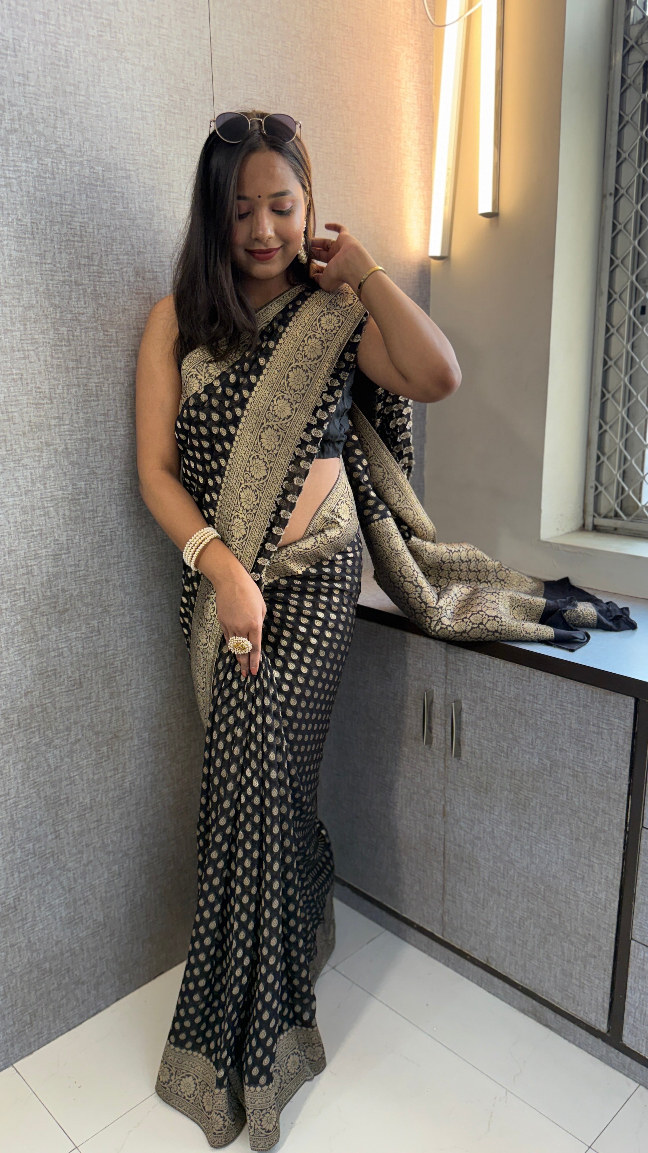 Black Khaddi georgette banarasi zari weaving saree