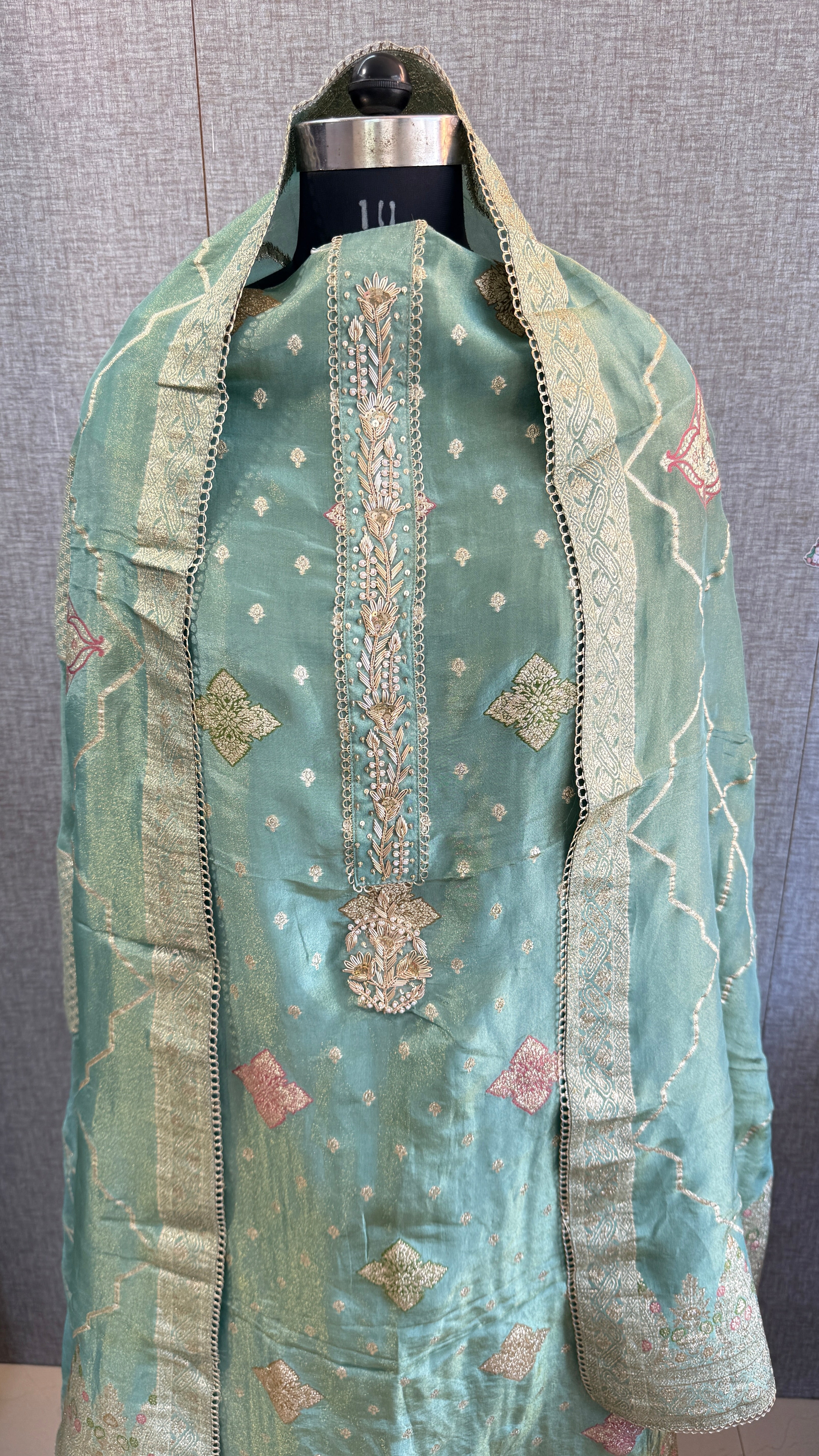 Pure Cosmo munga silk banarasi weaving suit with handwork