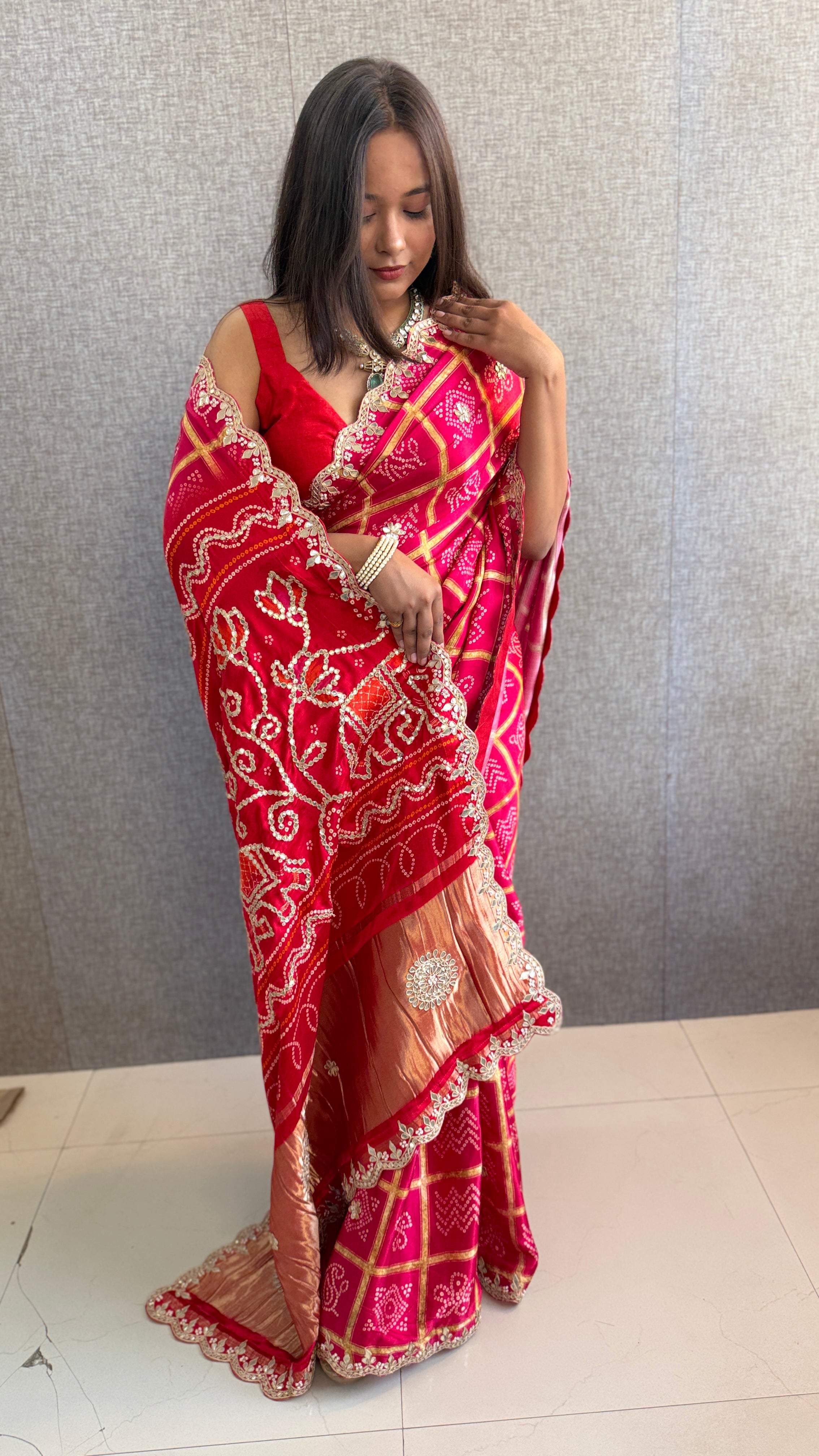 Pure Gajji Silk Lakdi Patta saree