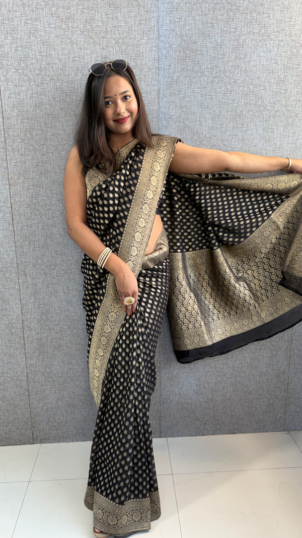 Black Khaddi georgette banarasi zari weaving saree