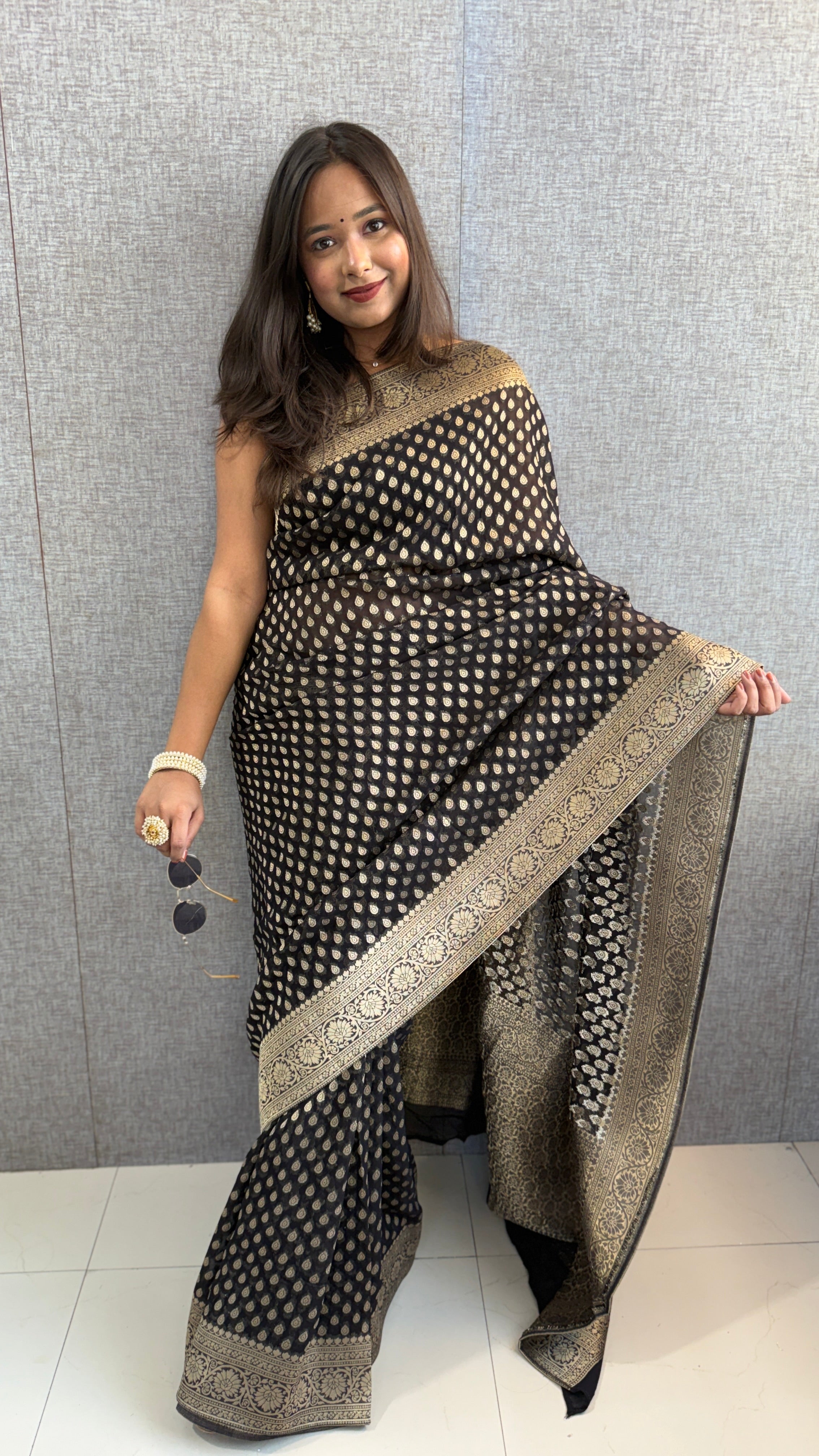 Black Khaddi georgette banarasi zari weaving saree