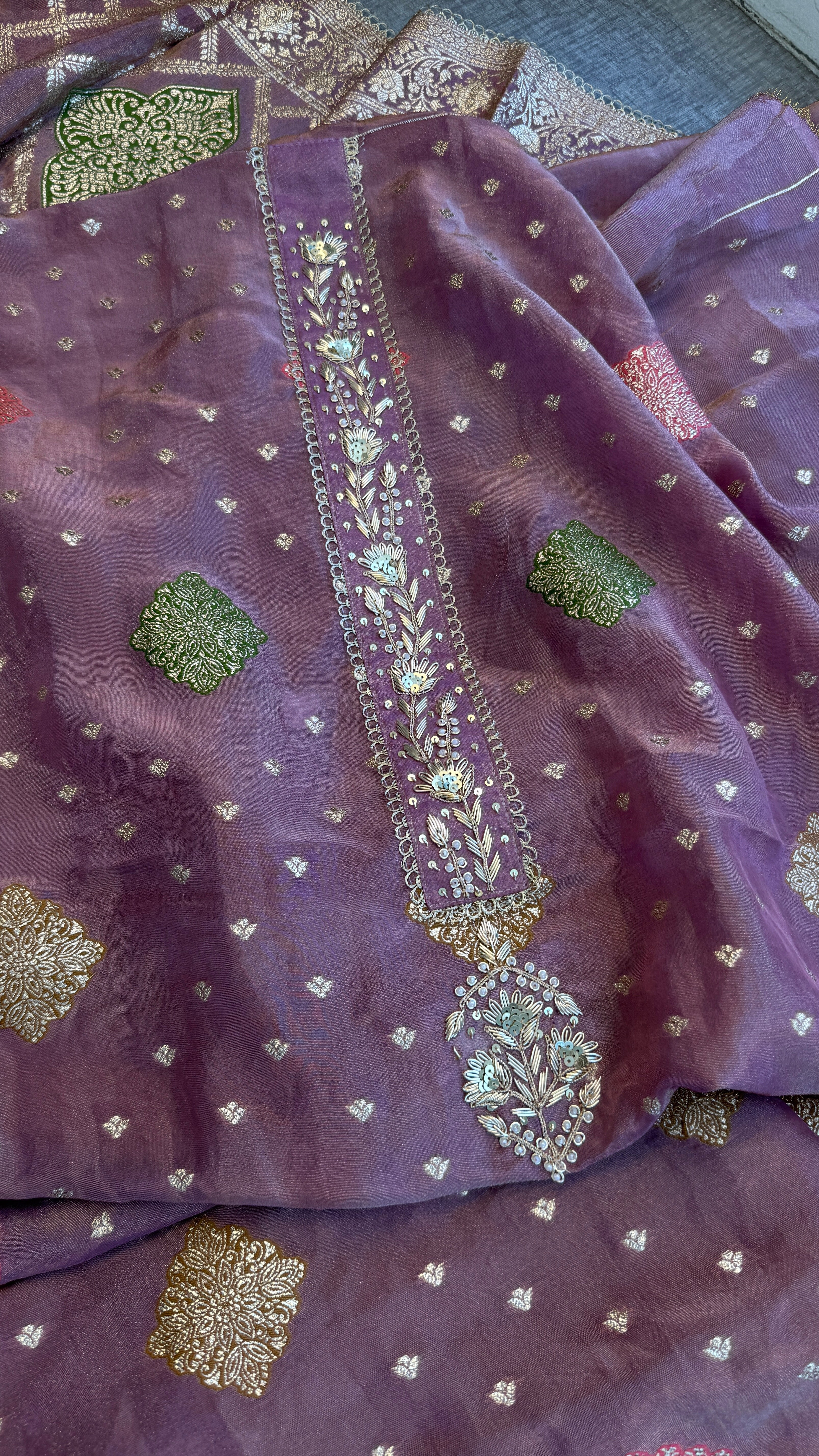 Pure Cosmo munga silk banarasi weaving suit with handwork