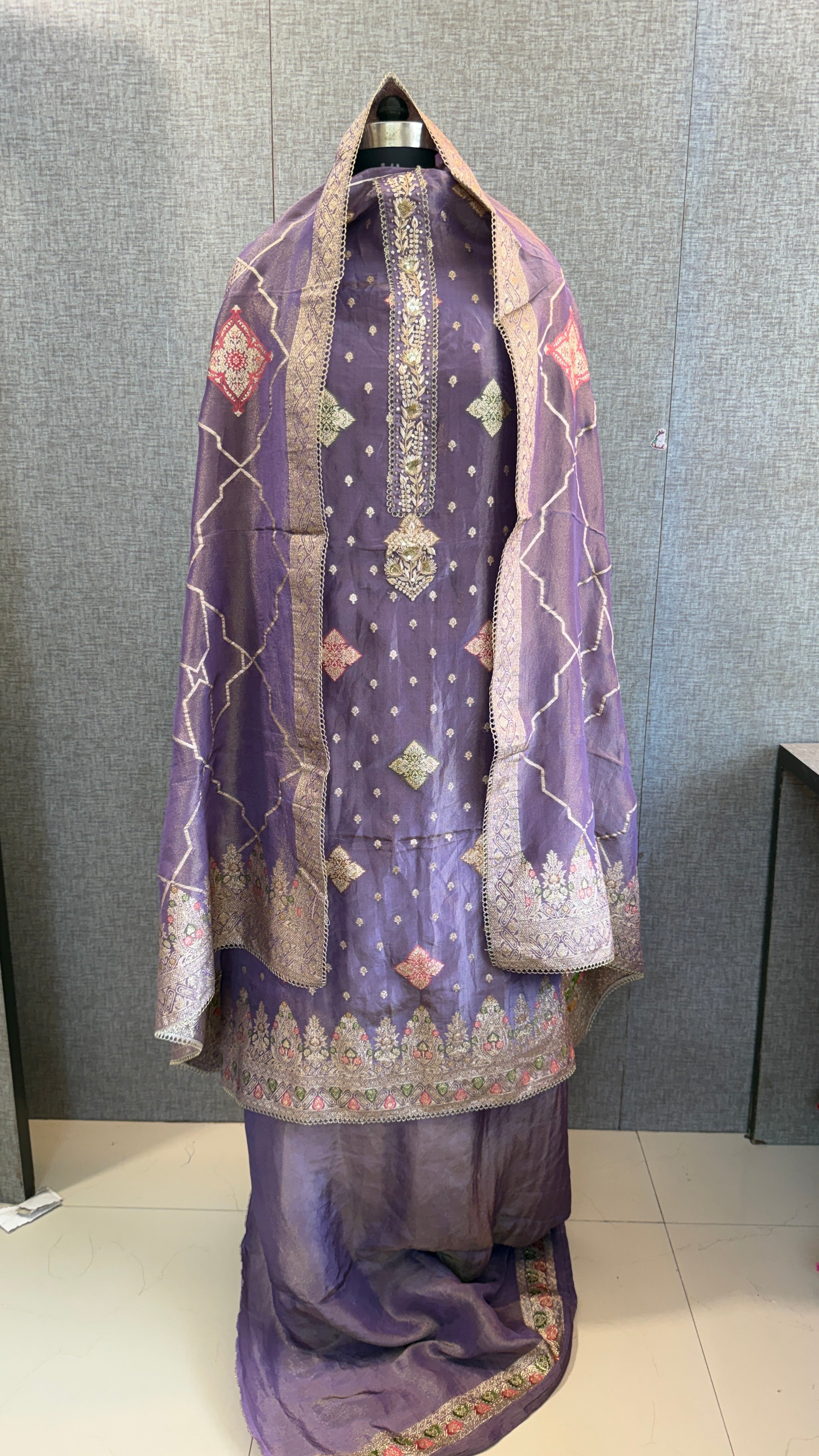 Pure Cosmo munga silk banarasi weaving suit with handwork
