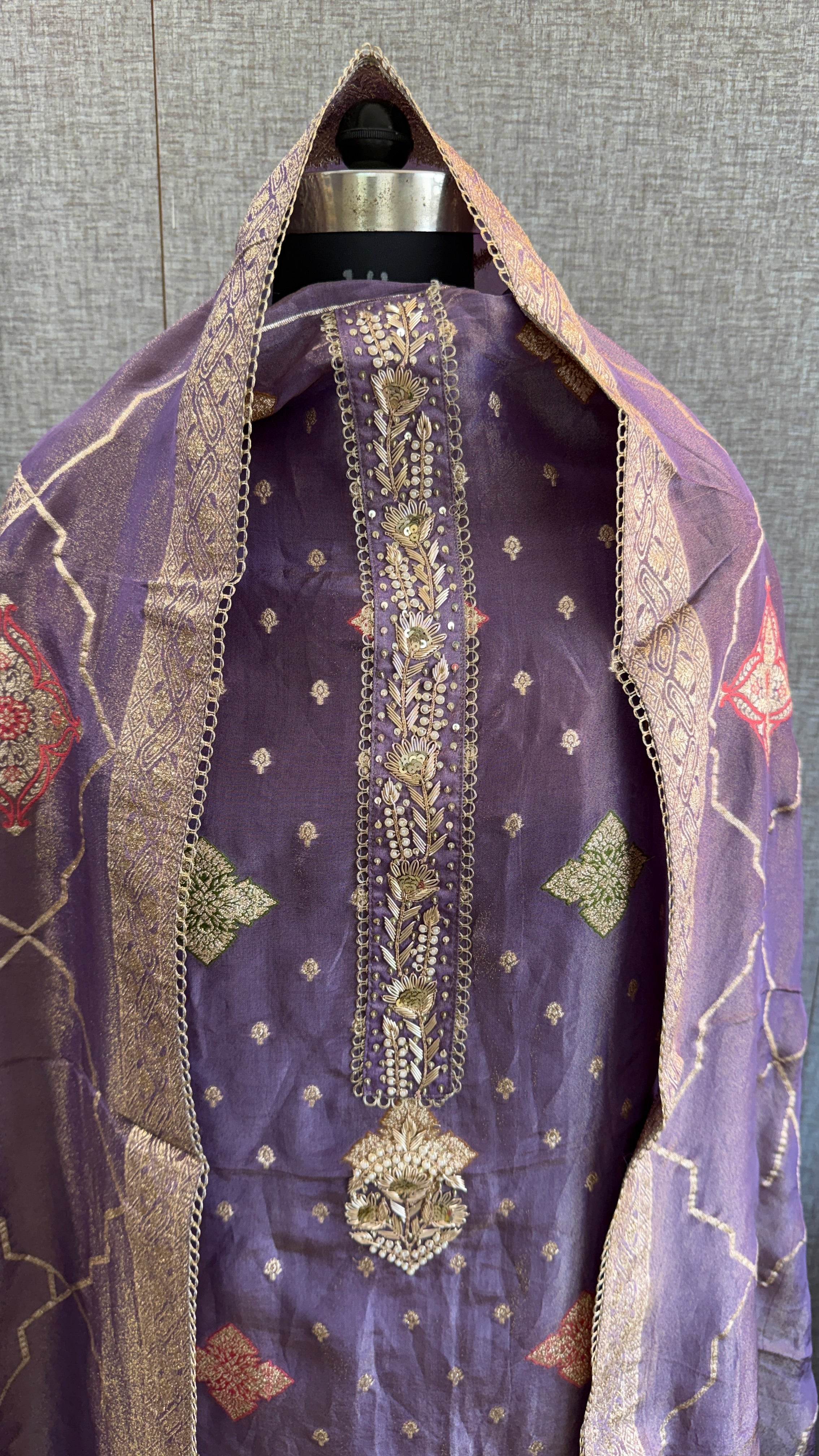 Pure Cosmo munga silk banarasi weaving suit with handwork